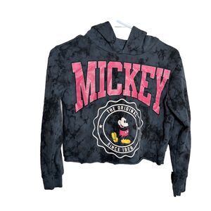 Disney Mickey Mouse Cropped Sweatshirt Large Gray Hoodie Top